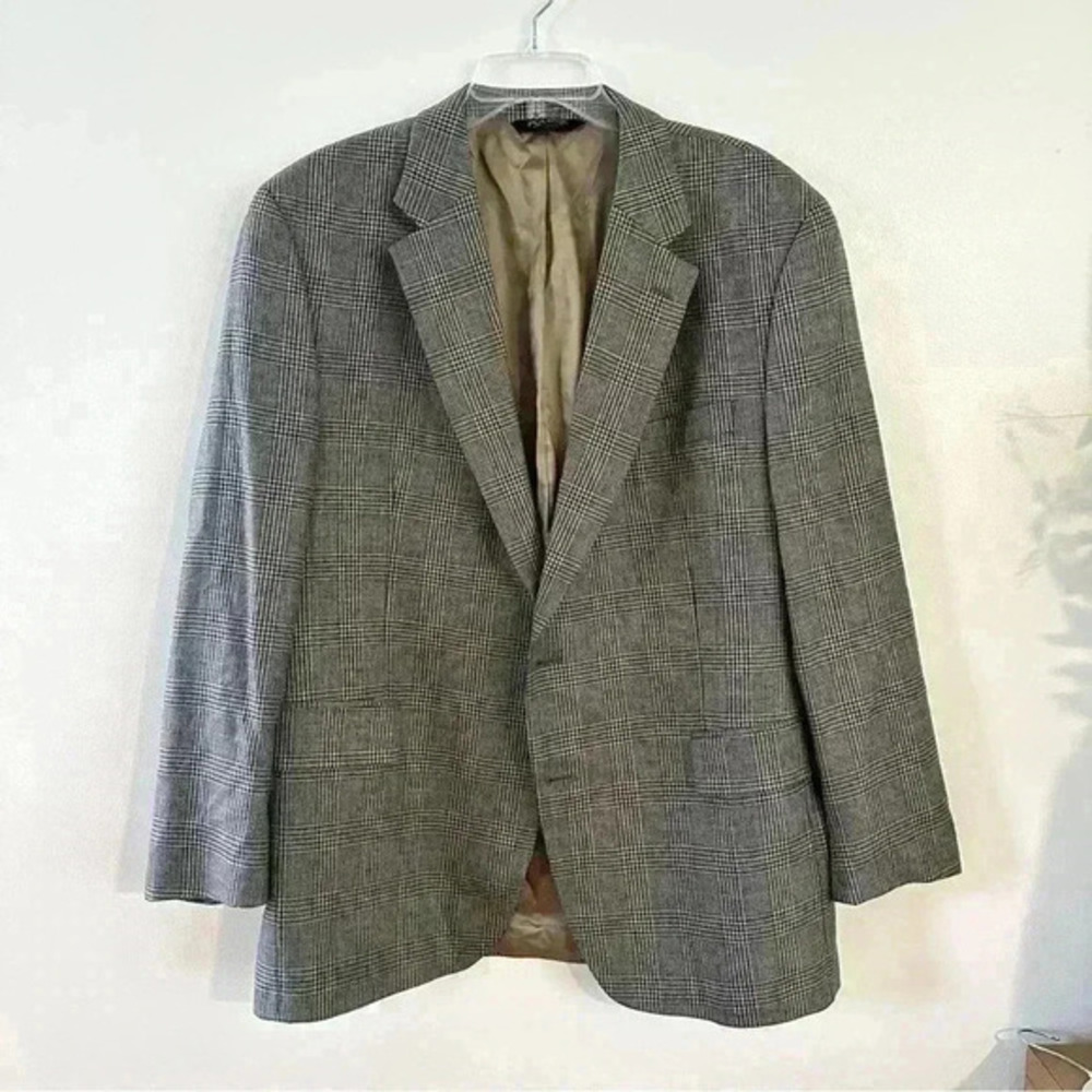 Jos. A. Bank Men’s‎ Brown Plaid Travelers Silk Pure New Wool Blazer Coat 46R